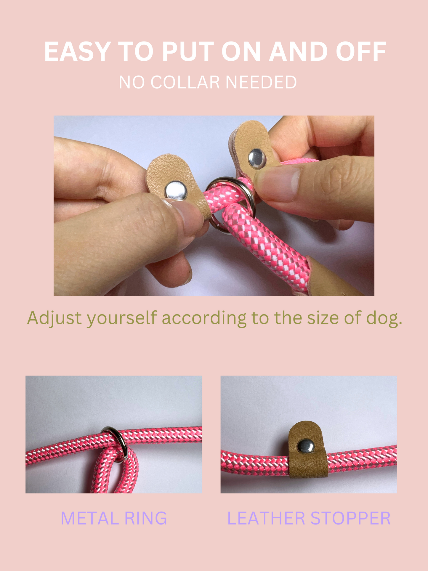 Reflective Dog Slip Lead 0.8*1.8m (Pink)