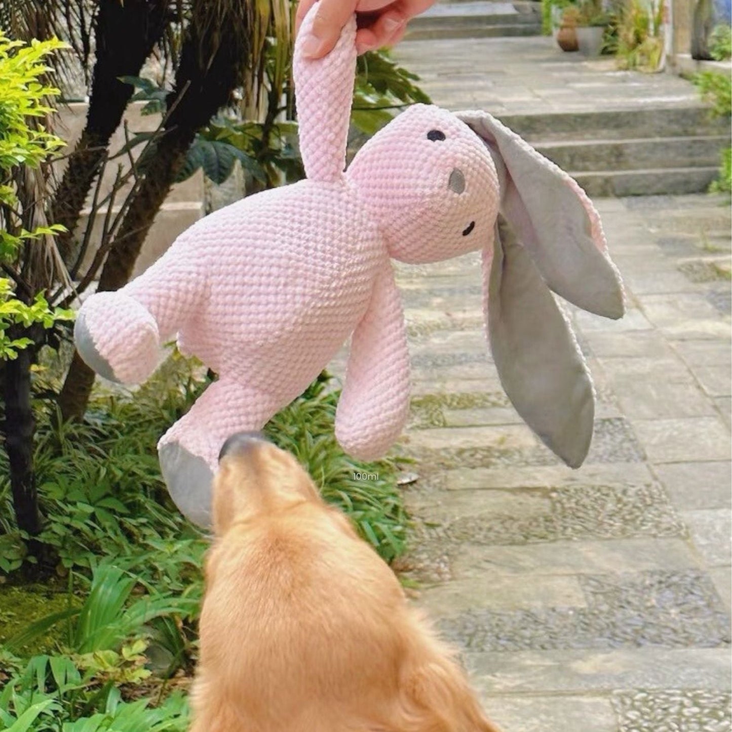 Ultra-Soft Large Pink Rabbit Plush Dog Toy with Multiple Squeakers