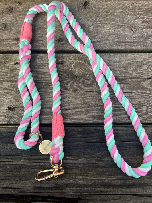 5ft Dog Rope Lead Rainbows Pink