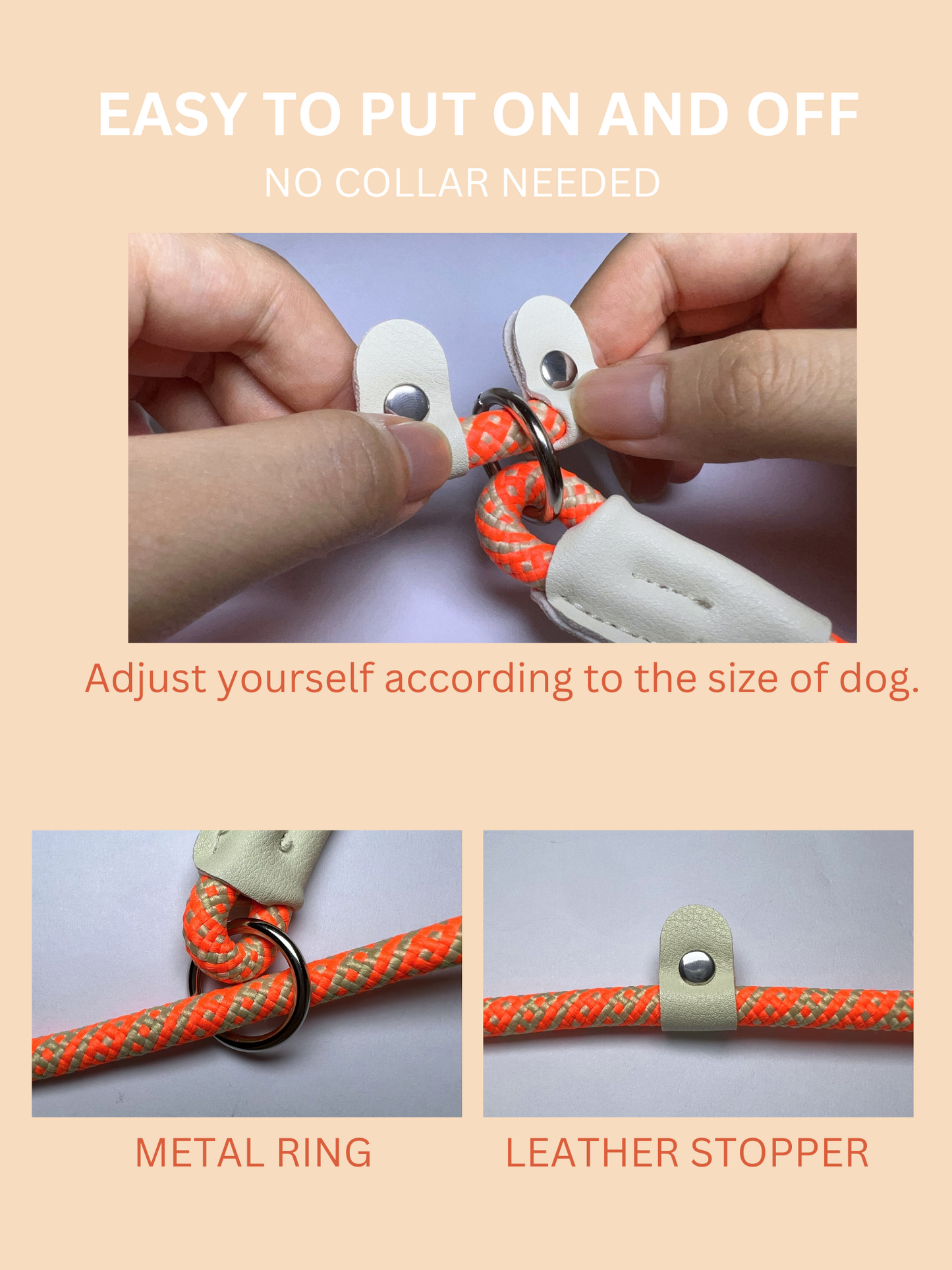 Reflective Dog Slip Lead 0.8*1.8m (Orange+Beige)